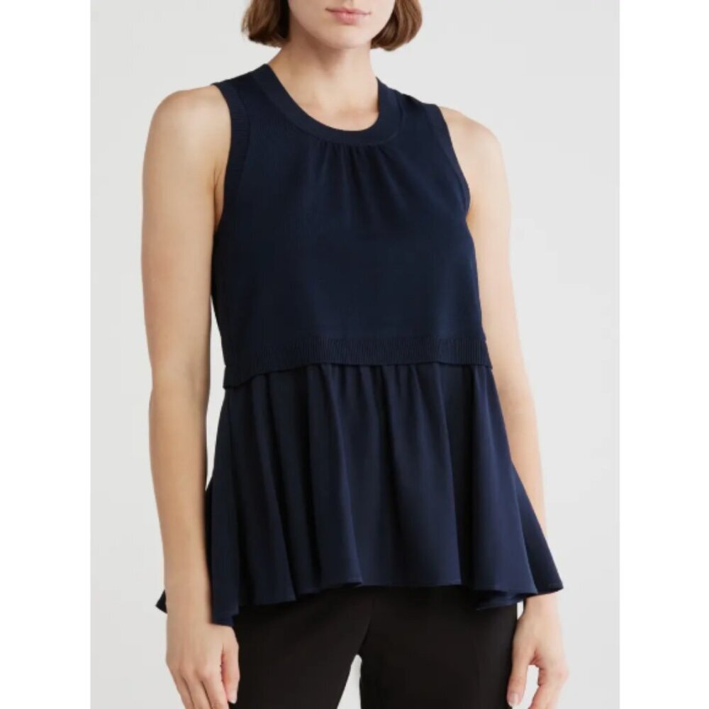 Cinq à Sept 'Tess' Mixed-Media Layered Sleeveless Top, Navy Blue